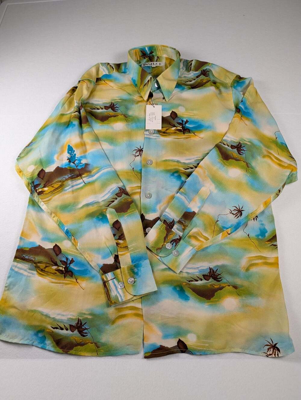 Inserch Mens Y2K Sunset Desert Scenic Print Button Up Shirt XL Polyester